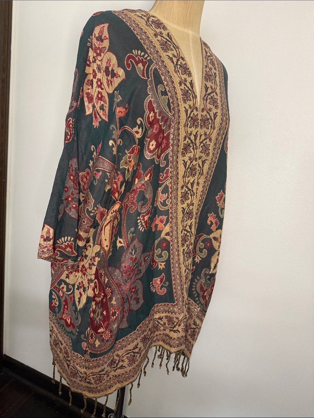 Soft Surroundings Teal and Gold Embroidered Kimono Jacket - Picture 3 of 5